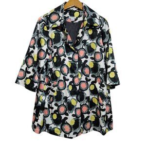 Grace Chuang Satin Jacket Womens Medium Abstract Floral Modernist Art to Wear